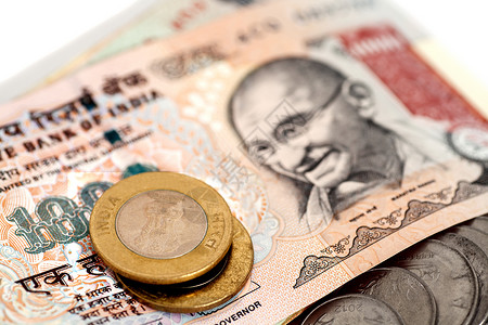 印度货币卢比纸和硬高清图片