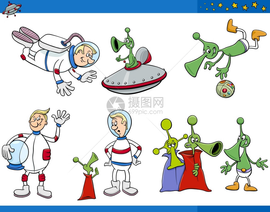 外星人和宇航员漫画插图图片