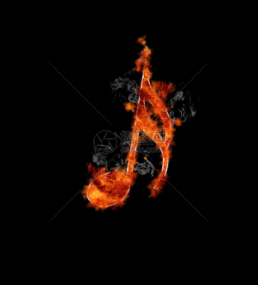 黑色背景的火焰中音乐符图片
