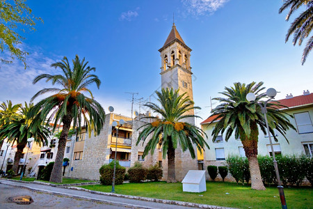 teogir石教堂和棕榈风景croati的unesco遗址图片