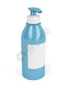 白色背景上贴有泵和空白标签的乳液瓶图片