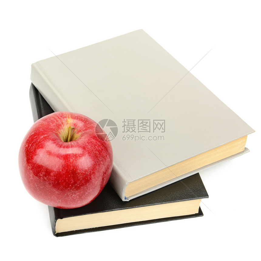 白背景上孤立的苹果书和图片