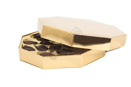金色巧克力糖果盒白纸上隔绝背景图片