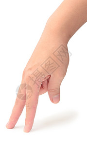 手在显示白色上隔离的行走手指图片