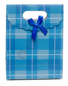 白色背景孤立的蓝礼品袋图片