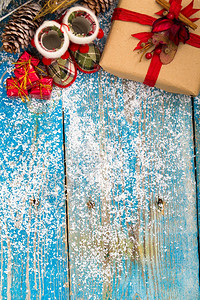 木背景上的圣诞节装饰背景图片