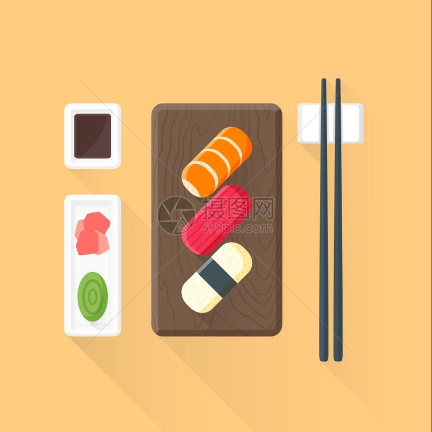 矢量平面彩色设计japn仪式寿司图片