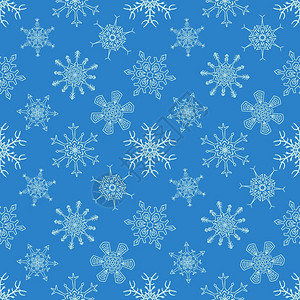 雪花图案素材带随机抽雪花的无缝圣诞节蓝色图案插画
