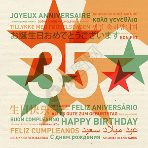 各种语言庆祝卡35周年世界生日快乐卡图片
