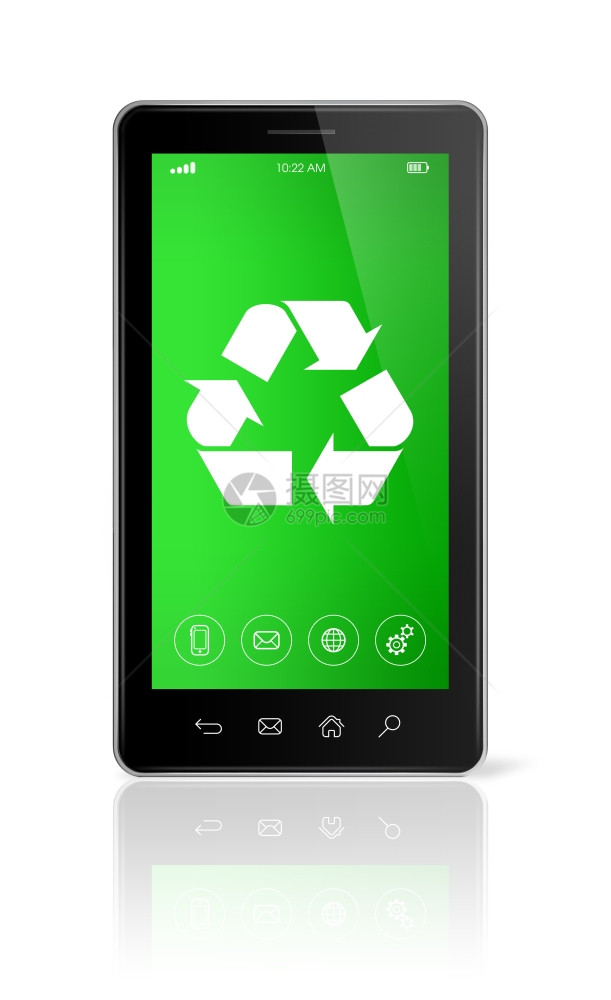 3个智能手机屏幕上有一个回收符号环境保护概念智能手机屏幕上有一个回收符号图片