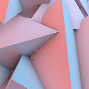 蓝色白折纸具有迭接的玫瑰石英金字塔和宁静的抽象背景设计图片