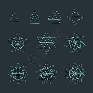 音谱a三角光度谱单色变异三角形神圣几何状装饰元件收集孤立的暗底插画