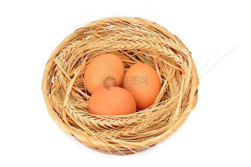 鸡蛋篮子白底孤立的鸡蛋图片