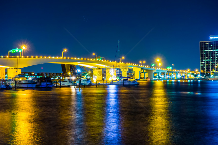 在圣约翰和罗尔斯柯河流和惠森维尔佛罗里达天际的晚上图片
