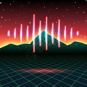 瓦萨奇山脉带音乐波的反正赌彩虹背景插画