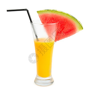 水果汁和一片西瓜白底的孤立西瓜图片