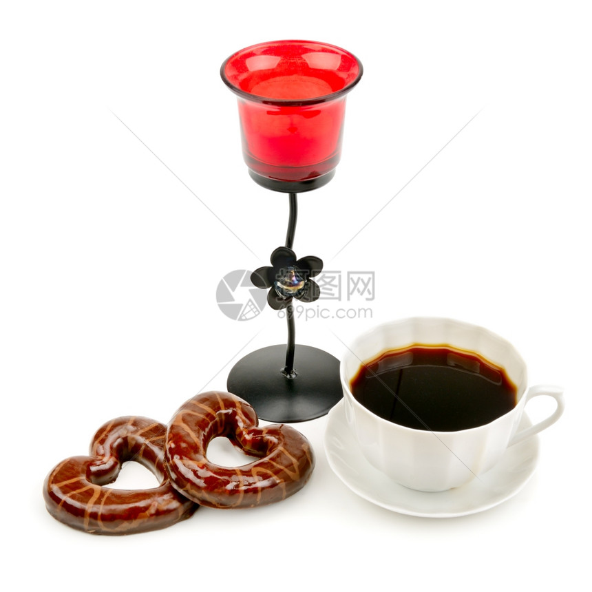 咖啡饼干和蜡烛台图片