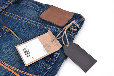 蓝色小喇叭标签带有条码的牛仔裤纹身价格标签背景