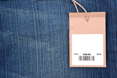 蓝色价格标签带有条码的牛仔裤纹身价格标签背景