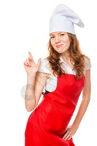 穿着围裙和厨帽的漂亮女孩垂直肖像图片