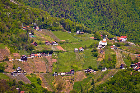 尊贝拉克北部croati北部普列西维察葡萄园和小屋山背景