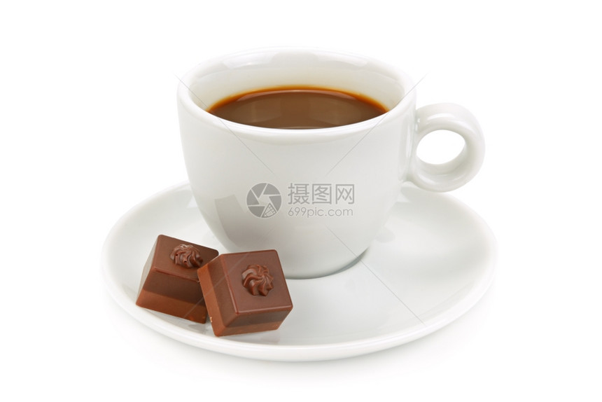 咖啡和巧克力糖杯白底图片
