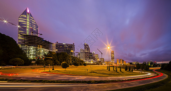 日出时北卡罗莱纳州Charlote市中心背景