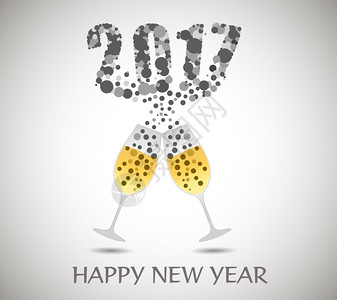 带香槟杯子的快乐新年2017图片