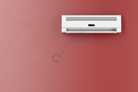 红色墙壁上的分裂系统空调器背景图片