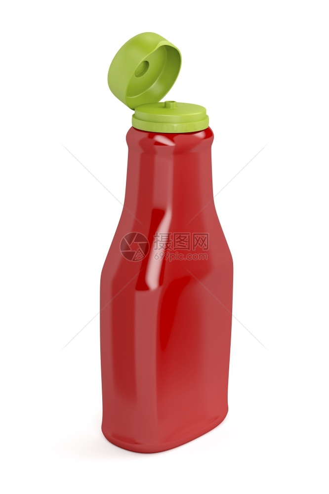 白背景的开放番茄酱瓶图片