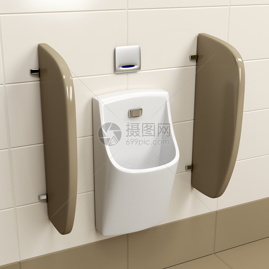 现代传感器在公共厕所的棕色瓷砖上操作现代传感器小便图片