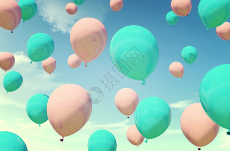 夏季假日漂浮的彩色蓝和粉气球包括涂料过滤器夏季概念节假日和欢乐图片