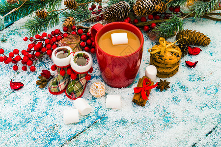 咖啡树素材圣诞节假日背景和咖啡杯背景