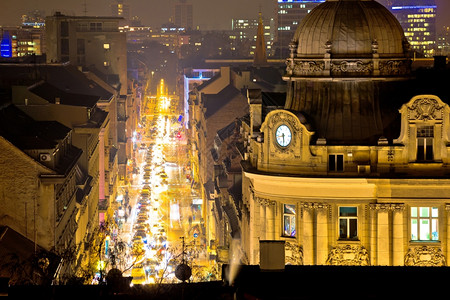 萨格勒布街道和建筑夜景首都croati高清图片