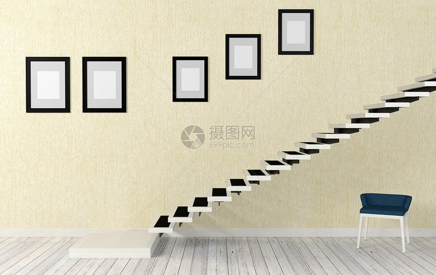 现代和最起码风格的室内白色楼梯间图片