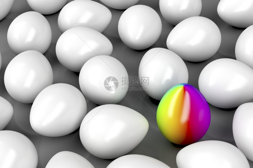 在其它白蛋中带有一个独特彩色蛋与其他白的概念图像Name图片