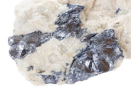 钼在白色背景上隔离的石英中包括碱石墨矿是物资源的石大型采集标本背景
