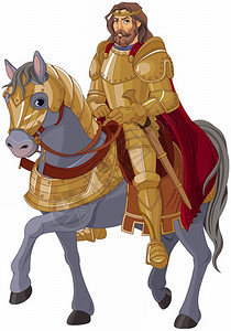亚瑟中世纪国王骑马全盔甲插画