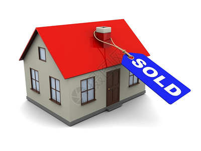 以soldr字幕为蓝标记的房屋抽象3d插图售出房屋背景图片