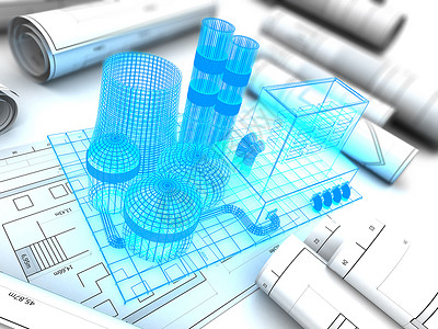 3d工厂设计文件和蓝线模型的3个插图工厂项目图片