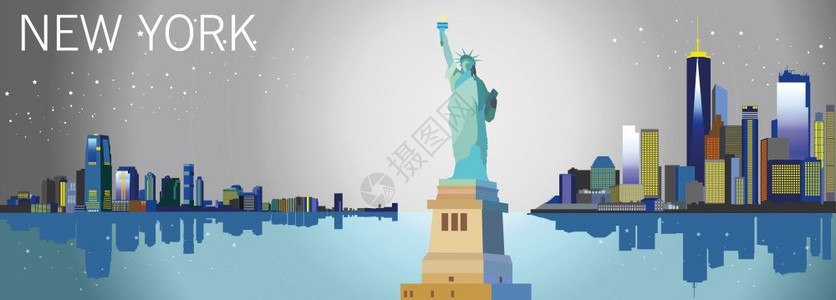 纽约夜天际线自由女神雕像设计图片