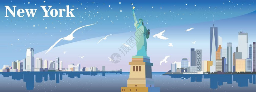 纽约布鲁克林自由女神雕像矢量插画设计图片
