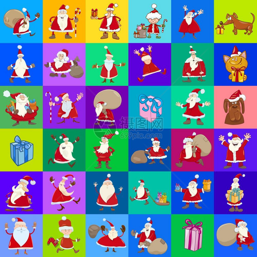 卡通圣诞老人和礼物装饰纸设计插图图片