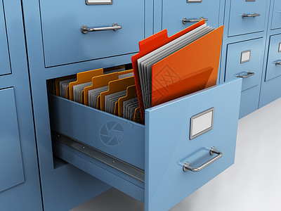 蓝色文件夹3d在归档抽屉中找到文件夹的插图背景