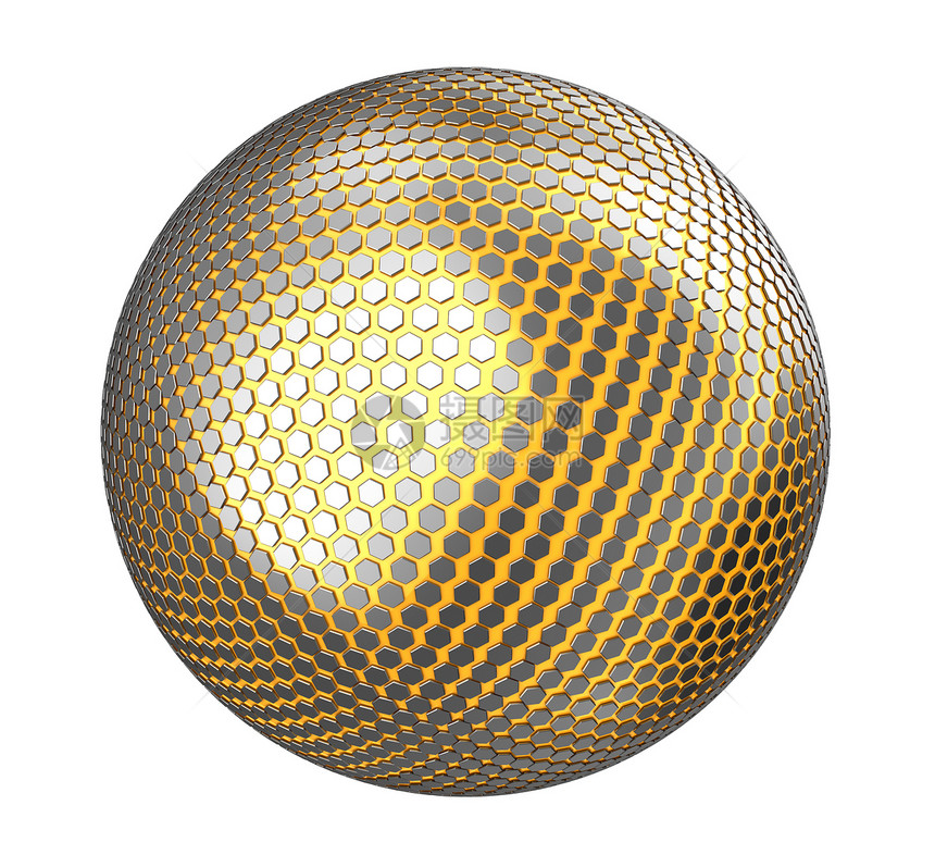六边纹理球的抽象3d插图图片