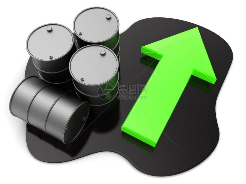 3d石油桶和绿色价格增长概念的3个示例图片