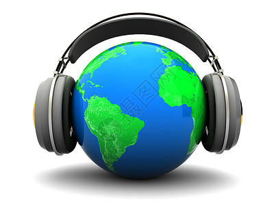 世界声音素材白色背景上带耳机的地球图示背景