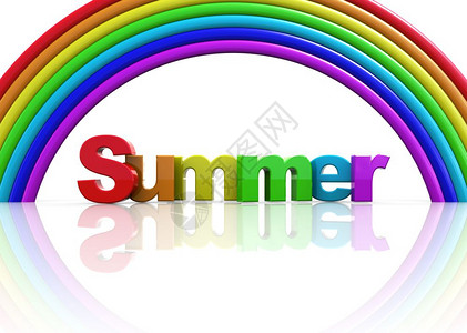 3d白色背景的文本夏季和彩虹的插图图片