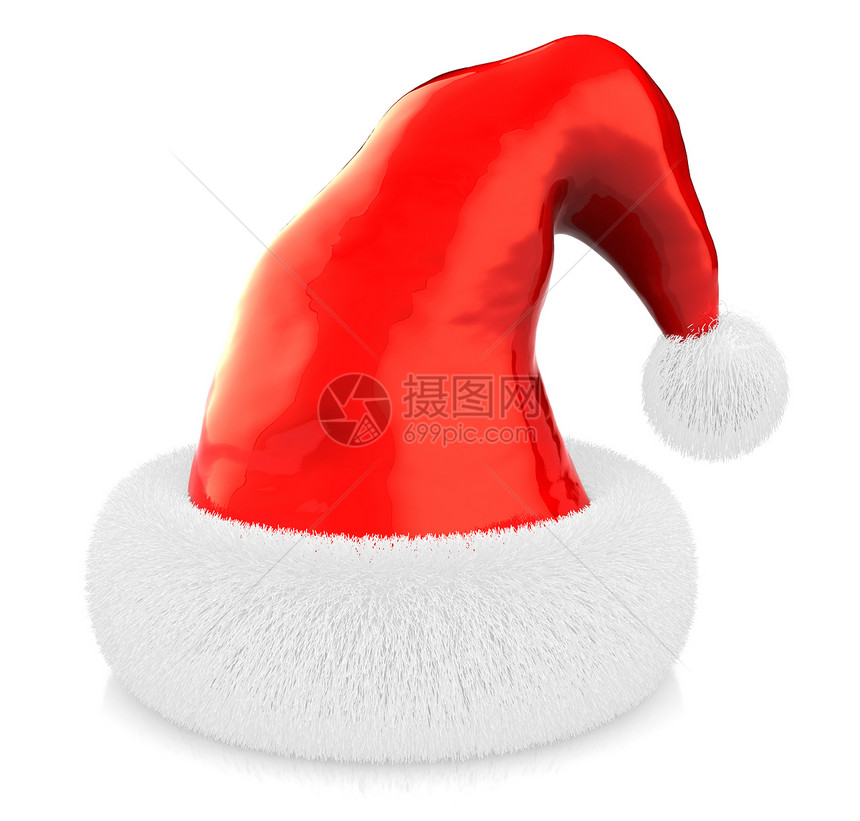 3d红色圣诞帽在白背景上的插图图片