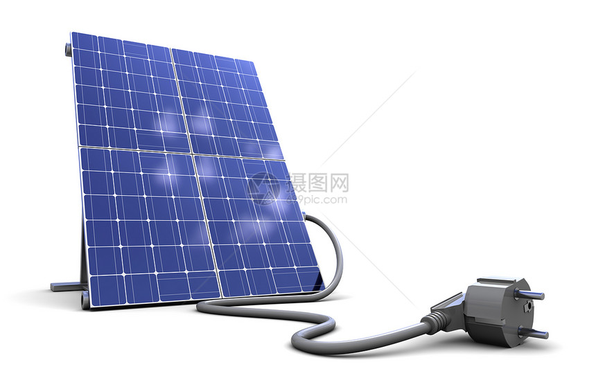 3d白底带电线的太阳能池板插图图片